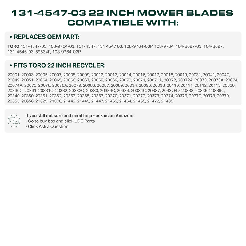 131-4547-03 Lawn Mower Blades Replacement for Toro Recycler 22 Inch 20339 20378 21465 108-9764-03 131-4547 104-8697-03 20334 20353 21442 108-9764-03P 131-4546-03 21378/ Gator Mulching 2 Pack