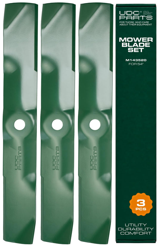 Aftermarket John Deere Mower Parts - M143520 Mower Blades Replacement for John Deere 54 Inch UC22010 X380 X390 GX255 GX335 GX345 LX280 X320 X340 X360 X500 Z535M Z540M ZTRAK Z325E Z330M EZtrak Z425 Z435 / 3 Pack Medium Lift