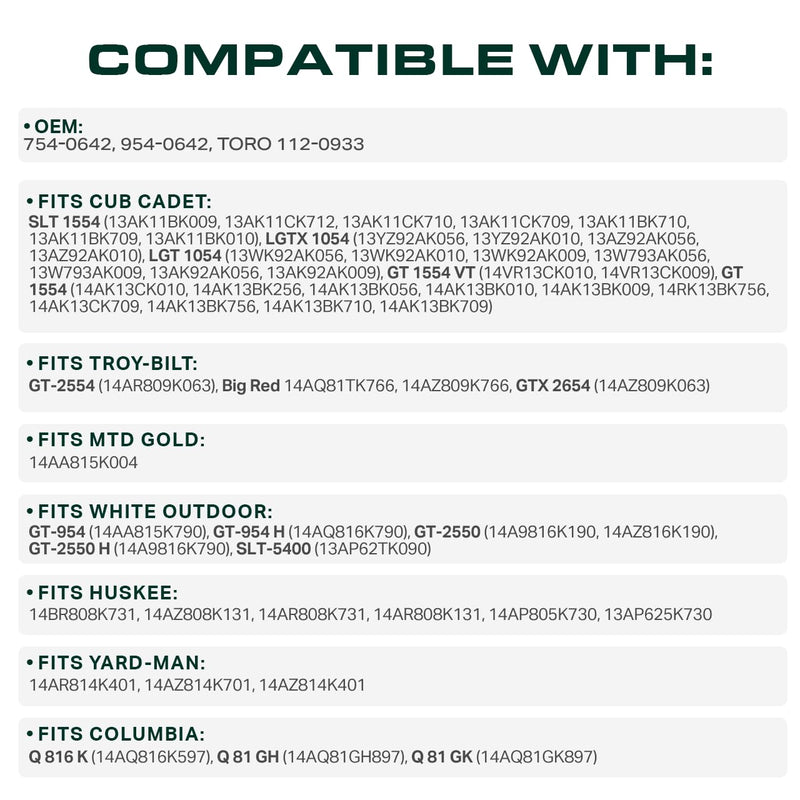  954-0642 Deck Belt Replacement for Cub Cadet 54 Inch GT1554 LT1554 SLTX1054 SLT1554 LGT1054 754-0642 MTD Troy Bilt Toro 112-0933 / Aramid Cord / 138.00 inches