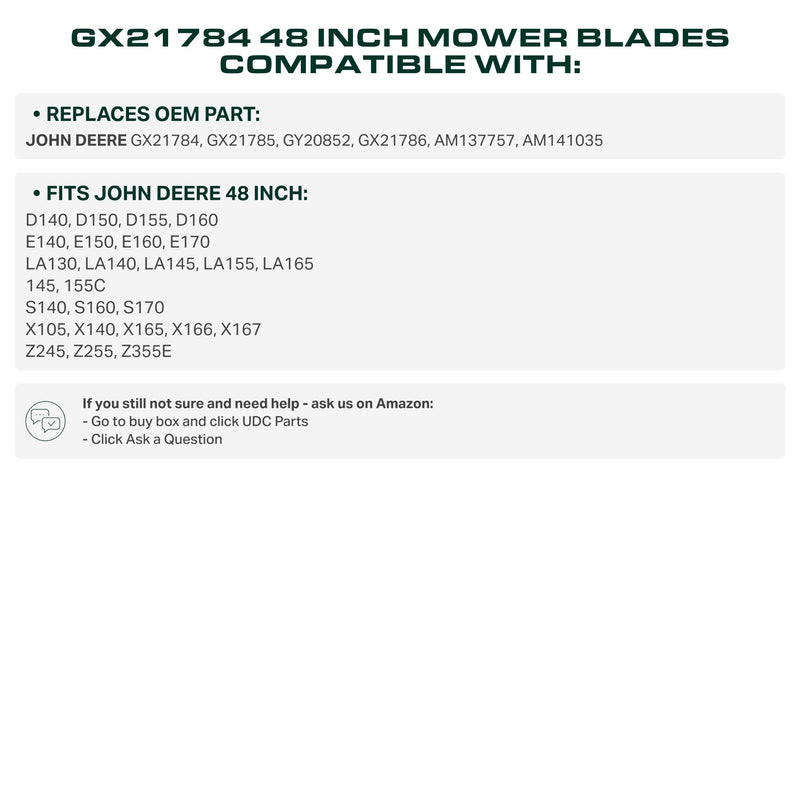GY20852 Mower Blades 48 Inch Replacement for John Deere D140 E140 S140 Z355E GX21784 GX21786 S170 E170 LA130 LA145 D160 S160 E160 E150 GX21785 AM137757 AM141035 / High Lift Mulching 3 Pack
