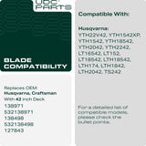  532138971 138971 42 Inch Mower Blades Replacement for Craftsman LT2000 YT3000 Husqvarna YTH22V42 YTH18542 YTA18542 YTH1542XP Poulan 532127843 138498 532138498 532134149 / High Lift 2 Pack
