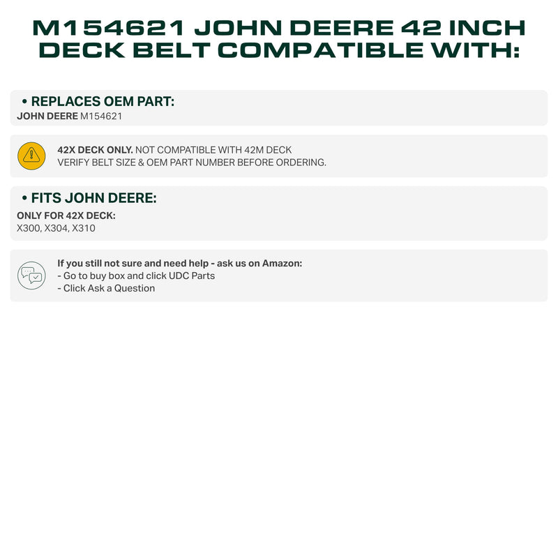 M154621 Mower Deck Belt Replacement for John Deere X300, X304 & More | Aramid Cord