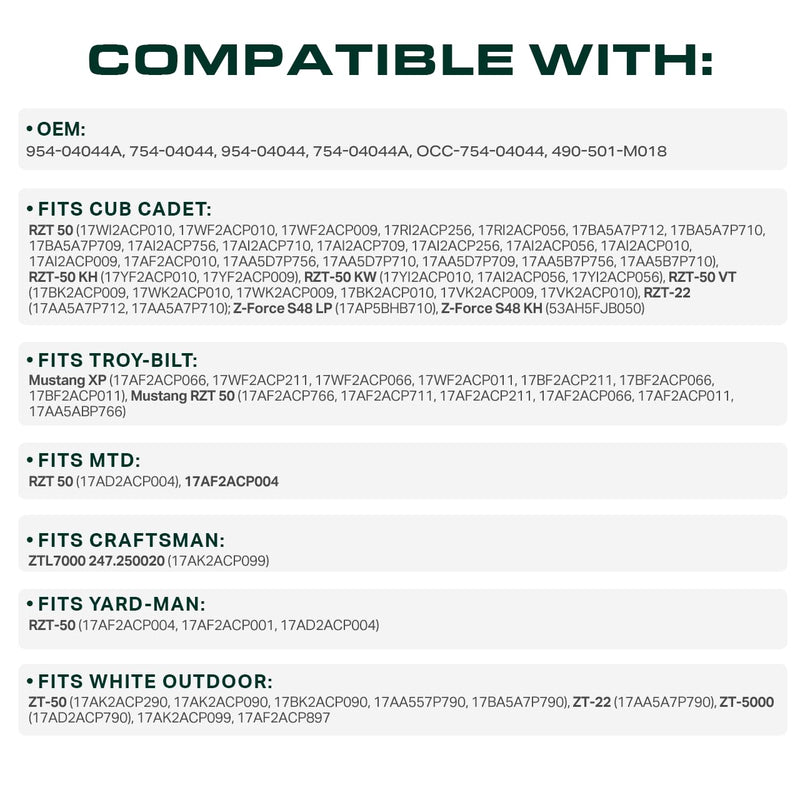  954-04044A Deck Belt Replacement for Cub Cadet RZT 50 Z Force S 48 Troy Bilt Mustang XP 50 MTD 754-04044 754-04044A 954-04044 White Outdoor ZT50 / Aramid Cord / 134.00 inches