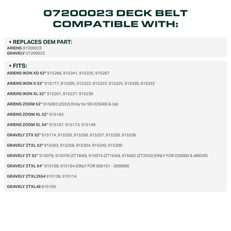  07200023, M154960 Mower Deck Belt Replacement for Ariens, Gravely & More | 52-in Deck | Aramid Cord