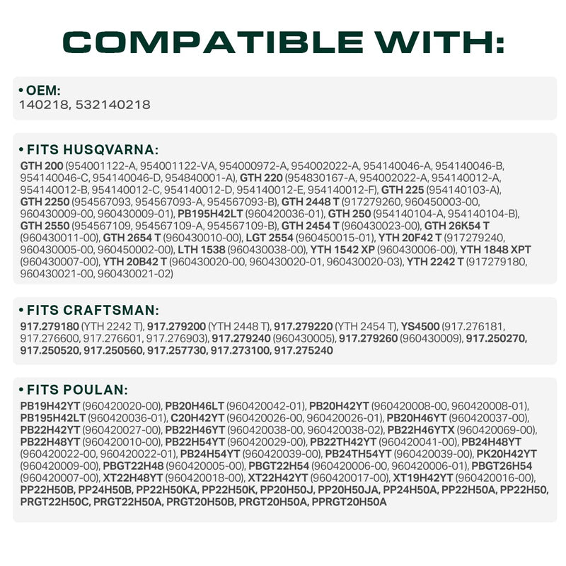  140218 Drive Belt Replacement for Craftsman YS4500 532140218 Husqvarna GTH200 GTH220 GTH225 GTH2250 GTH2448T GTH250 GTH2550 GTH2454T GTH2654T YTH2242T AYP Poulan / Aramid Cord / 84.50 inches