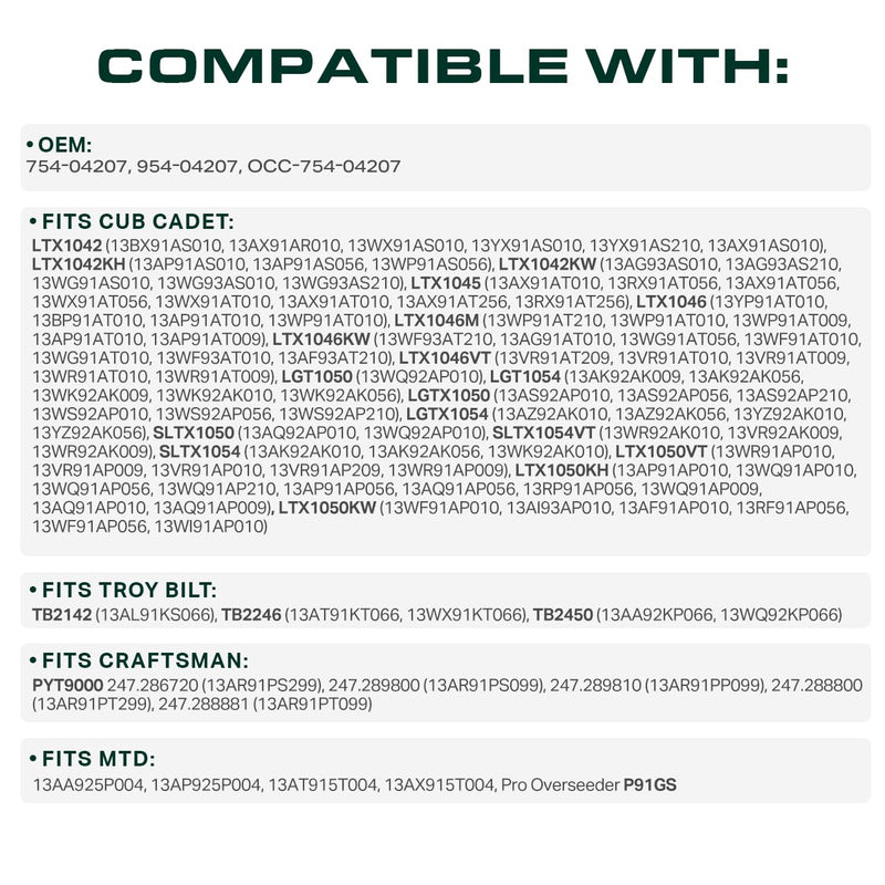  954-04207 Drive Belt Replacement for Cub Cadet LTX1045 LTX1046 LTX1042 LTX1046VT LTX1046KW LTX1050KW LTX1050VT LTX1050KH 754-04207 MTD Troy Bilt TB2246 / Aramid Cord / 78.9 inch