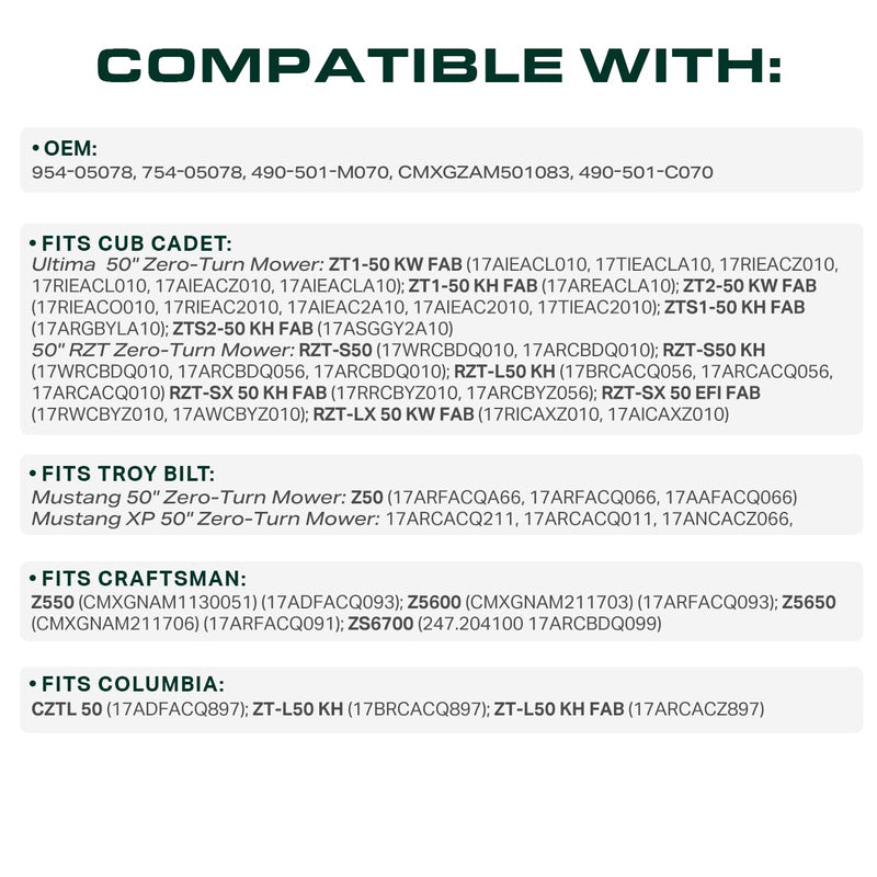  954-05078, 490-501-C070 Mower Deck Belt Replacement for Cub Cadet RZT | Craftsman Z550 & More | 50-in Deck | Aramid Cord