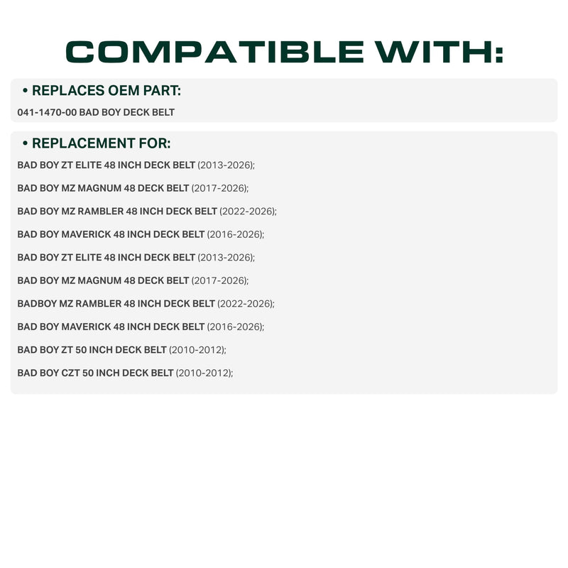  041-1470-00 Mower Deck Belt Replacement for Bad Boy ZT Elite, MZ Rambler & More | 48-in Deck | Aramid Cord