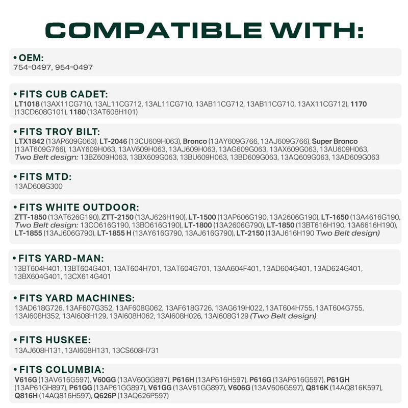  754-0497 954-0497 PTO Belt Replacement for Cub Cadet LT1018 1170 1180 13AL11CG712 Troy Bilt 13AJ609G766 Yard Man MTD 42 Inch / Aramid Cord / 60.5 inches
