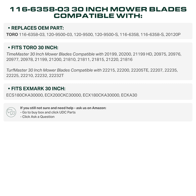 116-6358-03 Mower Blades Replacement for Toro TimeMaster 30 Inch 120-9500-03 TurfMaster 30" 21199 20199 Exmark 20120P 20200 20975 20976 20977 20978 21200 21810 / Gator Mulching Blades 2 Pack