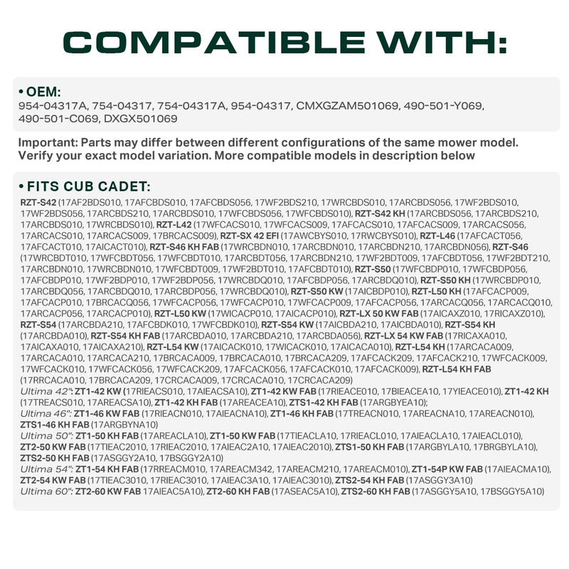  954-04317A Drive Belt Replacement for Cub Cadet 954-04317 490-501-C069 MTD Troy Bilt Craftsman 754-04317 754-04317A 490-501-Y069 RZT S42 RZT-S46 RZT-L46 RZT-S50/ Aramid Cord /67 inches