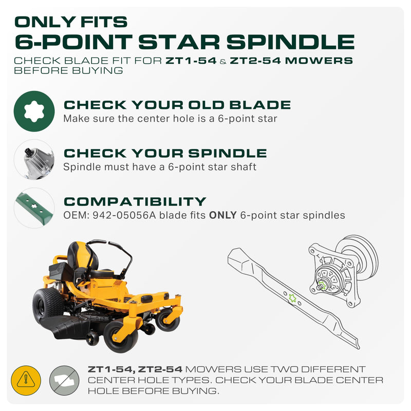  942-05056A Mower Blades 6 Point Star Replacement for Cub Cadet Ultima 54 Inch Craftsman Z560 T310 Z6900 Troy Bilt Mustang XT1 XT2 RZT L54 942-05056 742-05056 742-05056A / 3 Pack