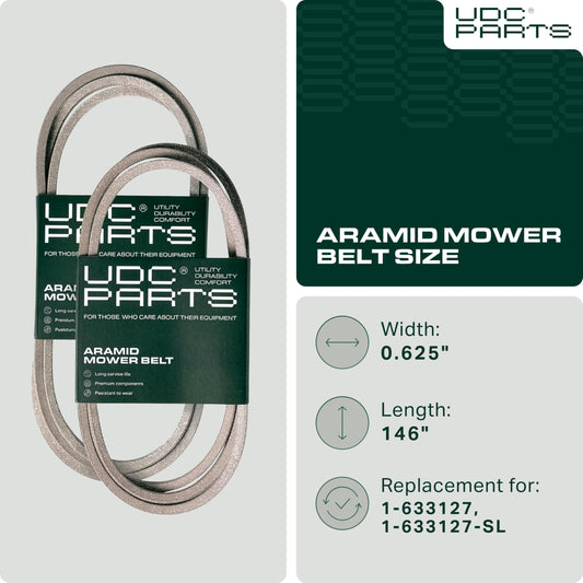 Aftermarket Lazer Mower Parts -  1-633127 Deck Belt Replacement for Exmark Lazer Z 60 Inch 1-633127-SL XS XP DS AS X E S Series 633127 / Aramid Cord / 146.00 inches