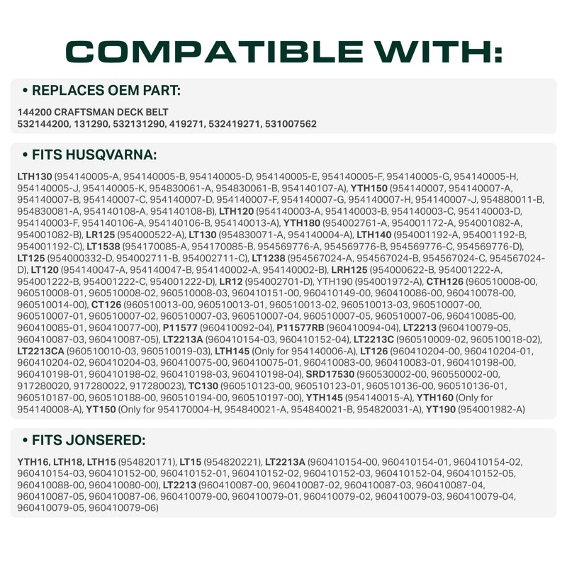  144200, 532144200 Mower Deck Belt Replacement for Craftsman, Husqvarna & More | Aramid Cord