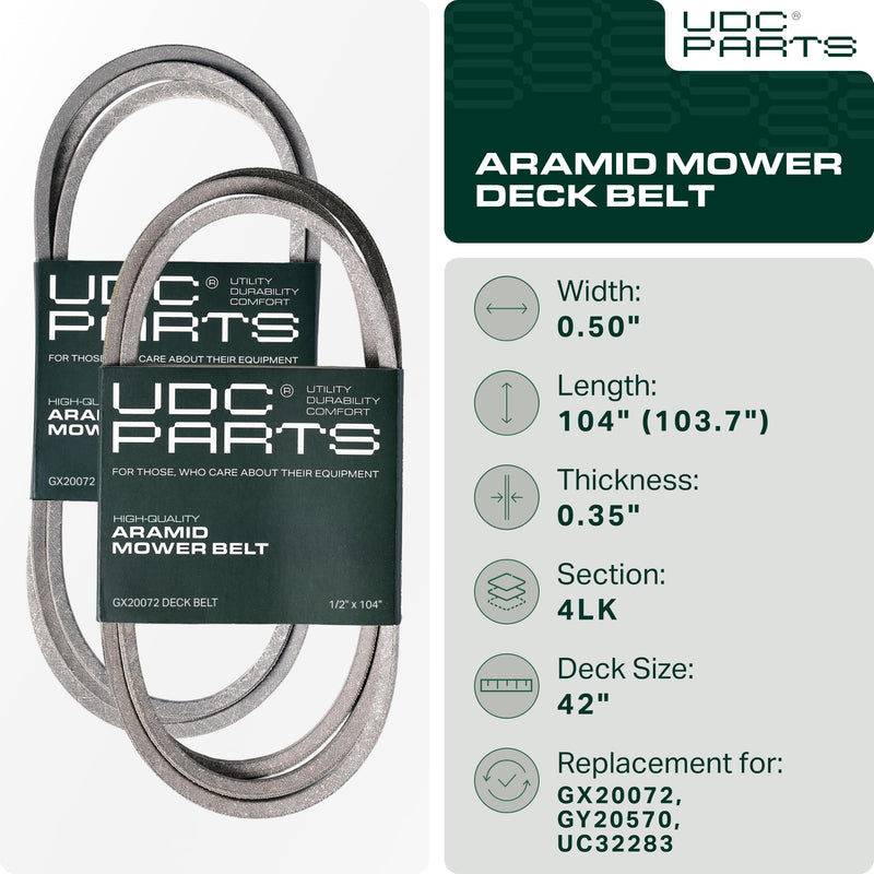 GX20072, UC32283 Mower Deck Belt Replacement for John Deere D130, D105, L100 & More | 42-in Deck | Aramid Cord
