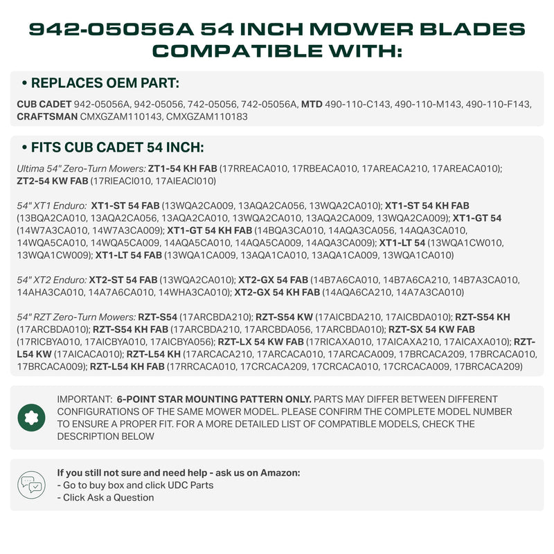 942-05056A Mower Blades 6 Point Star Replacement for Cub Cadet Ultima 54 Inch Craftsman Z560 T310 Z6900 Troy Bilt Mustang XT1 XT2 RZT L54 942-05056 742-05056 742-05056A / 3 Pack