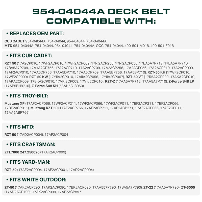 954-04044A, 754-04044 Mower Deck Belt Replacement for Cub Cadet RZT 50 | Troy-Bilt Mustang RZT 50 & More | Aramid Cord