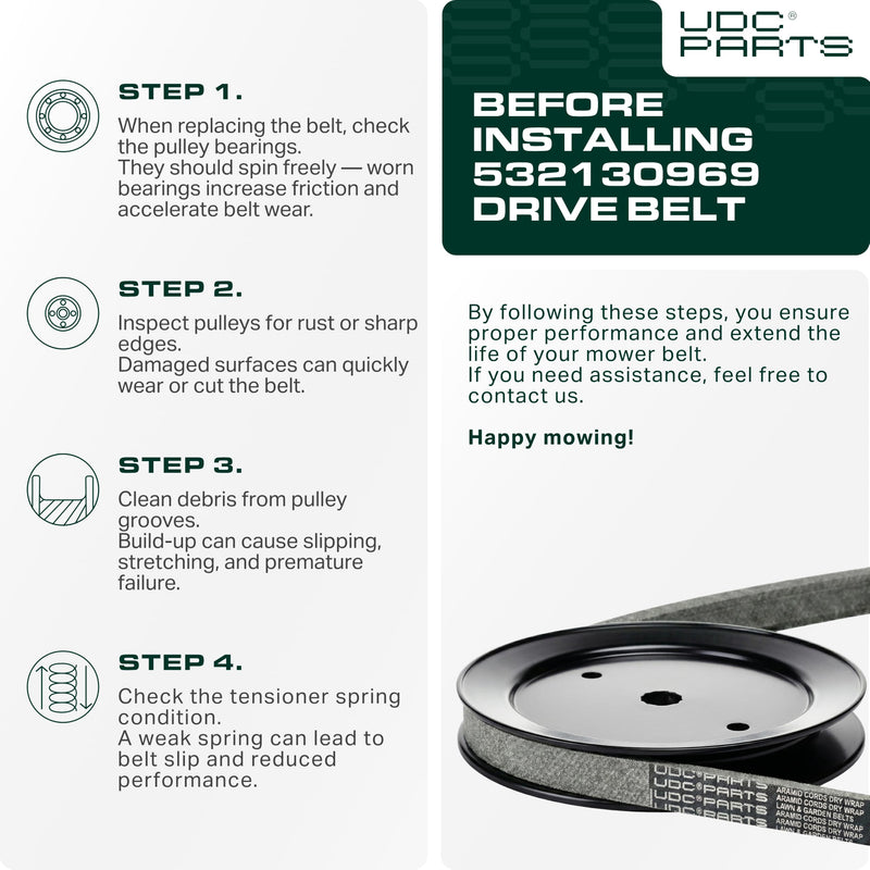  532130969, 130969 Mower Drive Belt Replacement for Husqvarna YTH18542, YTH22V46, LGT2654 & More | Aramid Cord