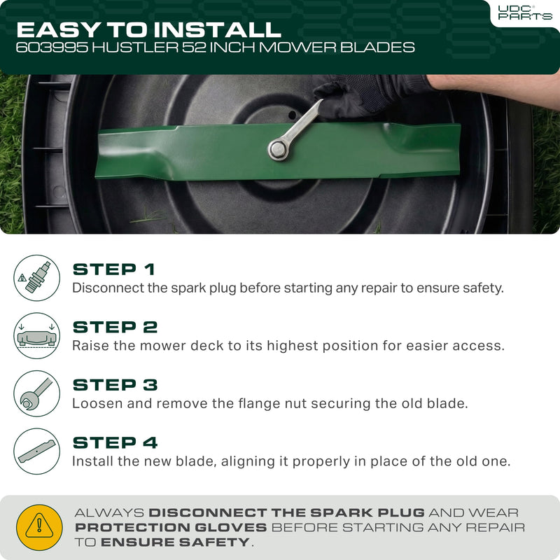 603995 Mower Blades Replacement for Hustler Raptor 52 Inch 795526 783753 30227-52X Mini Z FasTrak SD X-ONE Super S Sport Hustler Z 931899 935817 931949 927236 / High Lift Mulching 3 Pack