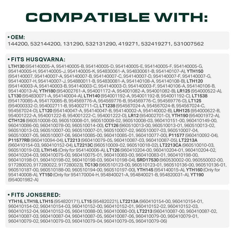  144200 Deck Belt Replacement for Craftsman 532144200 LTH130 YTH150 131290 Husqvarna LTH120 YTH180 532131290 419271 532419271 Poulan AYP V-Belt 954140005K 954140106B /Aramid Cord/88.40 inches