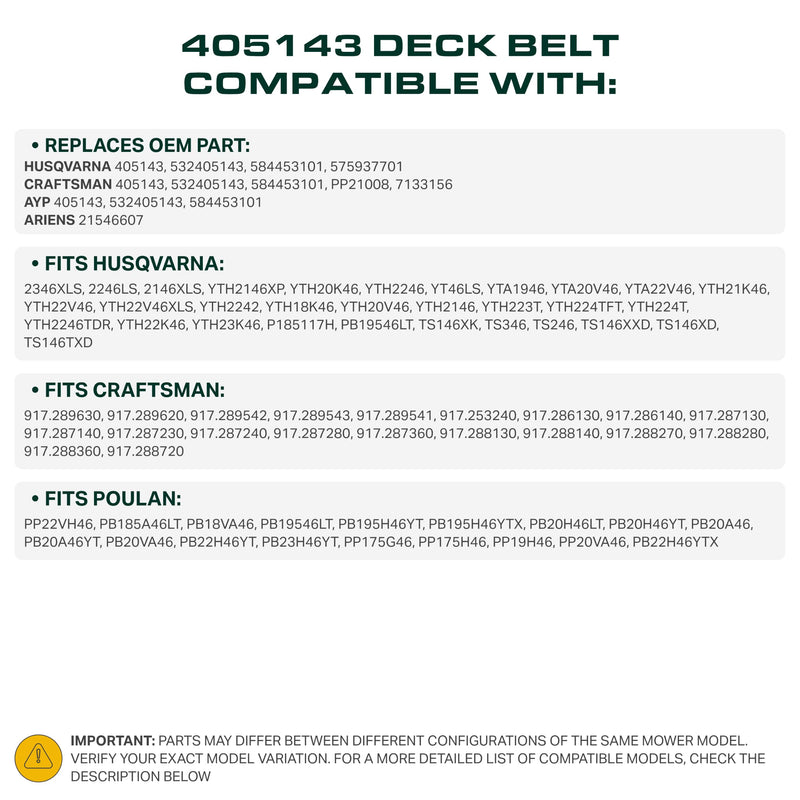  405143, 584453101 Mower Deck Belt Replacement for Husqvarna YTH22V46, YTH20K46, YTA22V46 & More | 46-in Deck | Aramid Cord