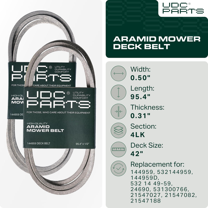 144959, 532144959 Mower Deck Belt Replacement for Craftsman LTX1000, LT3000, DLT3000 & More | 42-in Deck | Aramid Cord