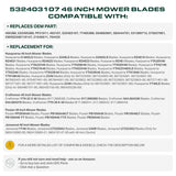  UDC Parts Mower Gator Mulching Blades for Husqvarna 46 Inch YTH22V46 Z246 RZ4623 YTA22V46 532403107 403107 CMXGZAM110146 Craftsman AYP Poulan Pro Ariens 917532403107 / 2 Pack