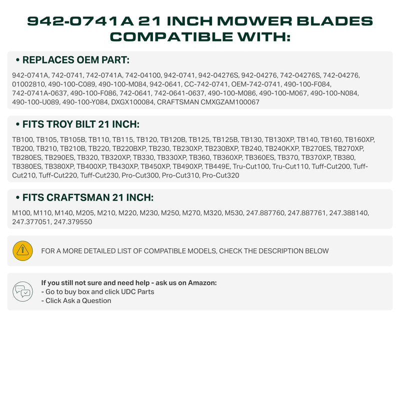 942-0741A Mower Blades 21 Inch Replacement for Troy Bilt TB130 TB240 TB160 TB115 TB230 Craftsman M230 M250 Cub Cadet Yard Machines 742-0741 742-0741A 942-0741 CMXGZAM100067 / Mulching 2 Pack