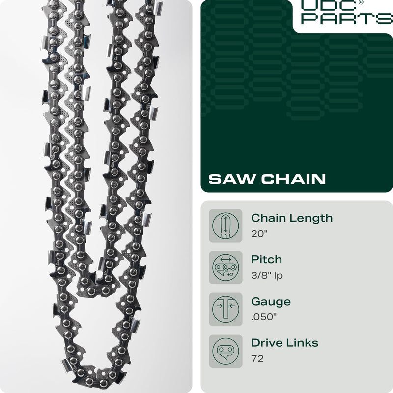  20 Inch Chainsaw Chain / .050 Gauge 72 Drive Links 3/8 Pitch/Low-Vibration and Low-Kickback/Fits Stihl Husqvarna Poulan Makita - 1 Pack