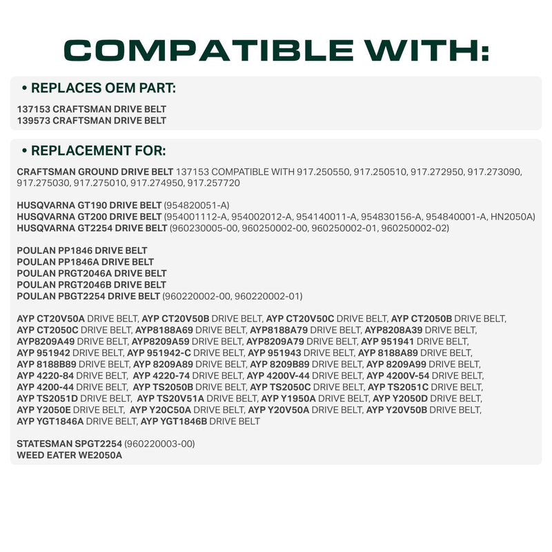  137153, 139573 Mower Drive Belt Replacement for Craftsman, Husqvarna & More | Aramid Cord