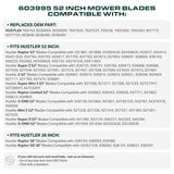  603995 Mower Blades Replacement for Hustler Raptor 52 Inch 795526 783753 30227-52X Mini Z FasTrak SD X-ONE Super S Sport Hustler Z 931899 935817 931949 927236 / High Lift Mulching 3 Pack