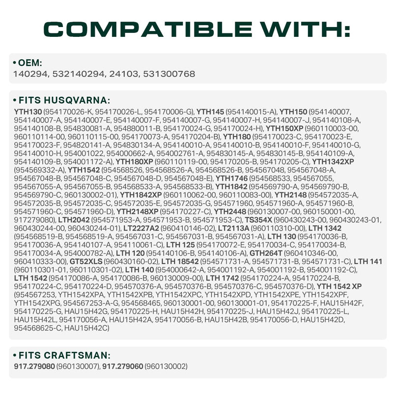  140294 Ground Drive Belt Replacement for Craftsman 532140294 Husqvarna LTH1542 LTH130 YTH150 YTH2148 YTH180 LTH1542 LTH1742 AYP Poulan PR185H42STA XT185H42LT / Aramid Cord / 82.25 inches