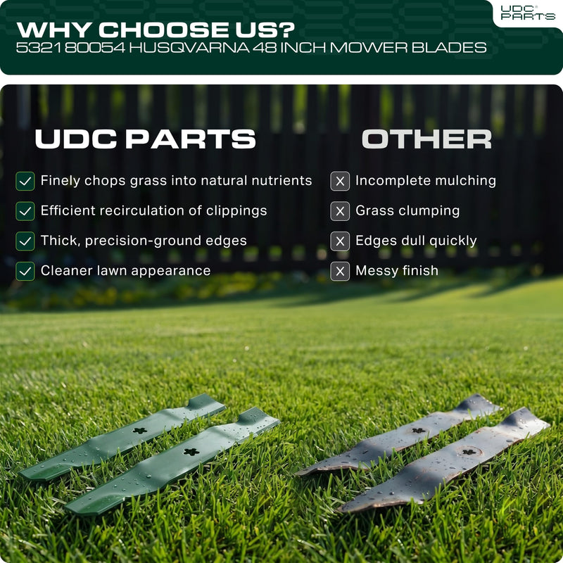 UDC Parts 532180054 Lawn Mower Blades for Husqvarna 48 Inch YTH24V48 YTH2348 YTH24K48 YTA24V48 180054 173920 532173920 Craftsman Poulan / High Lift Mulching Blades