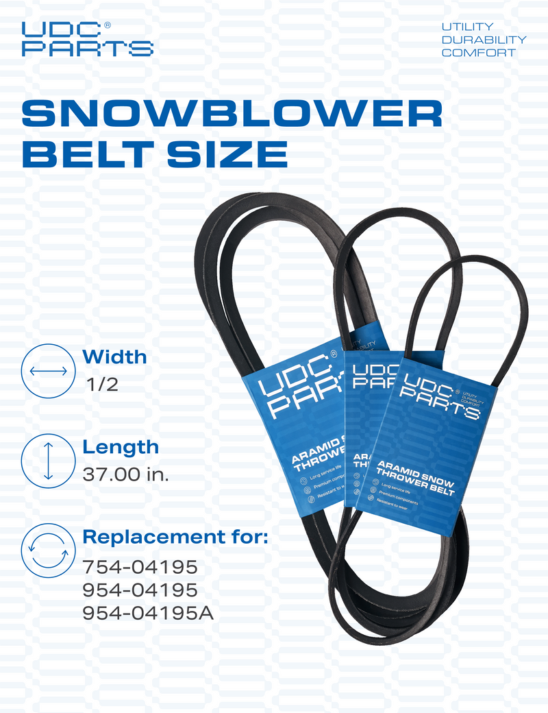 Aftermarket Troy-Bilt Snowblower Parts -  UDC Parts Snow Blower Belt 37.00 inches/Fits MTD Craftsman Troy-Bilt 754-04195 754-04195A 954-04195 Other/Kevlar Cord//Belt for Snow Thrower